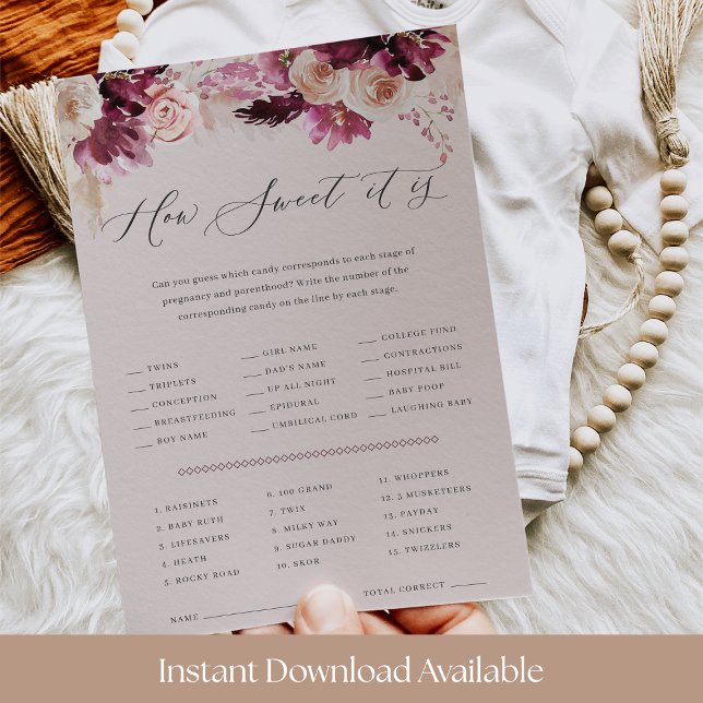 Convites Pink Floral Baby Shower Candy Guessing Game Card (Criador carregado)