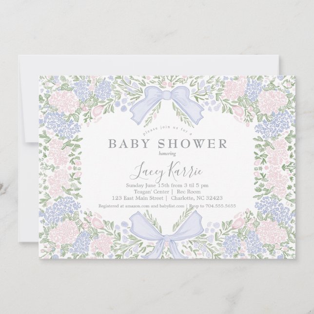 Convites Pink Floral Baby Shower Invitation,  (Frente)