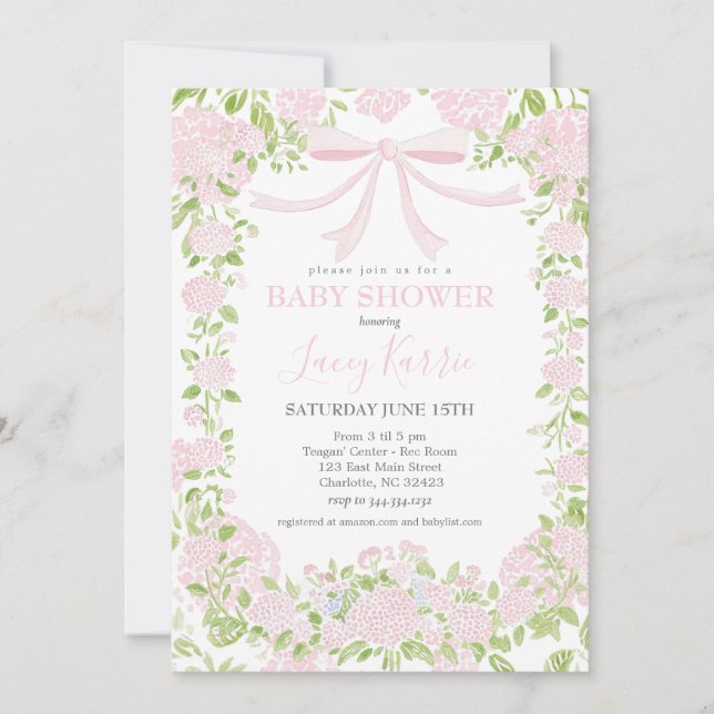 Convites Pink Floral Baby Shower Invitation,  (Frente)