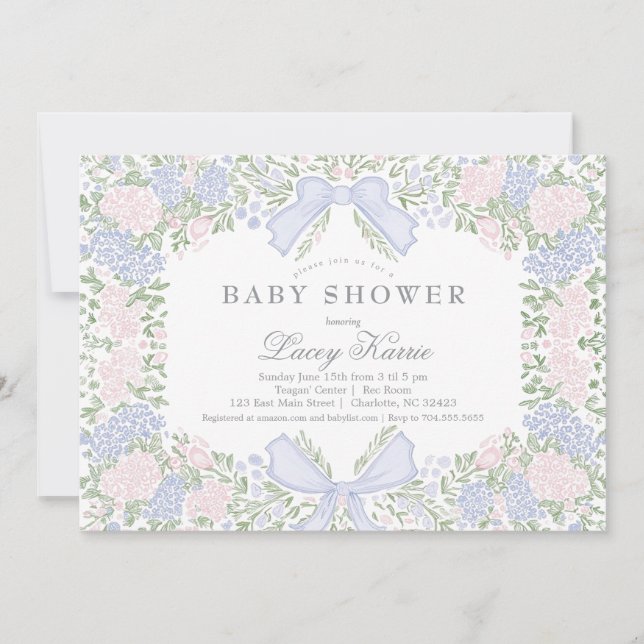 Convites Pink Floral Baby Shower Invitation,  (Frente)