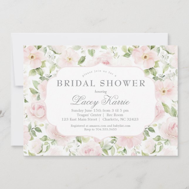 Convites Pink Floral Baby Shower Invitation,  (Frente)