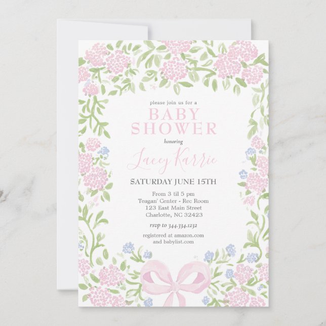 Convites Pink Floral Baby Shower Invitation,  (Frente)