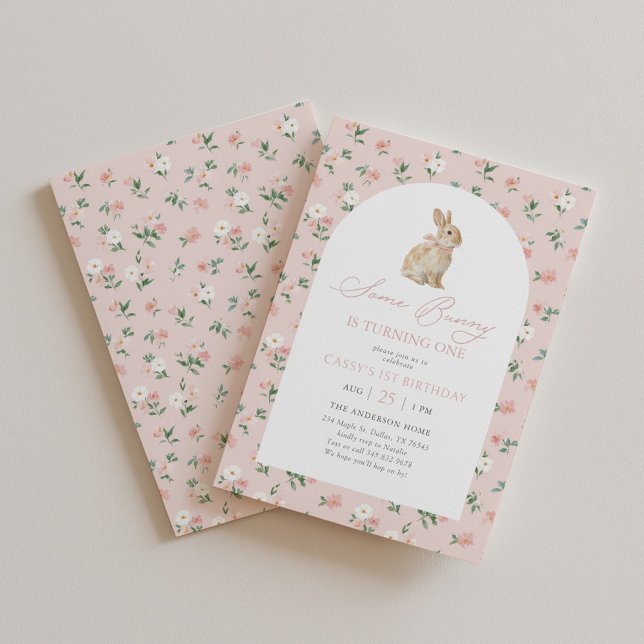 Convites Pink Floral Bunny 1st Birthday (Criador carregado)