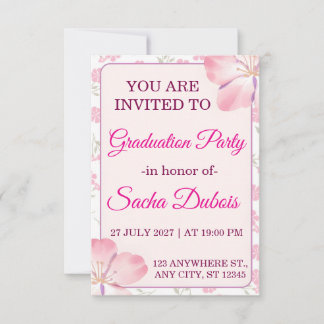 Convites Pink Floral Cherry Blossom Graduation Party