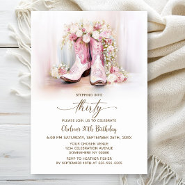 Convites Pink Floral Cowgirl Boots 30th Birthday Party