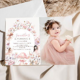 Convites Pink Floral Fairy Birthday Photo Invitation