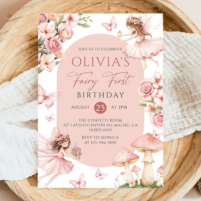 Convites Pink Floral Fairy First Birthday Invitation (Criador carregado)