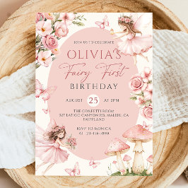 Convites Pink Floral Fairy First Birthday Invitation
