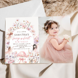 Convites Pink Floral Fairy First Birthday Photo Invitation