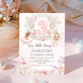 Convites Pink Floral Fairy Garden 3rd Birthday Invitation