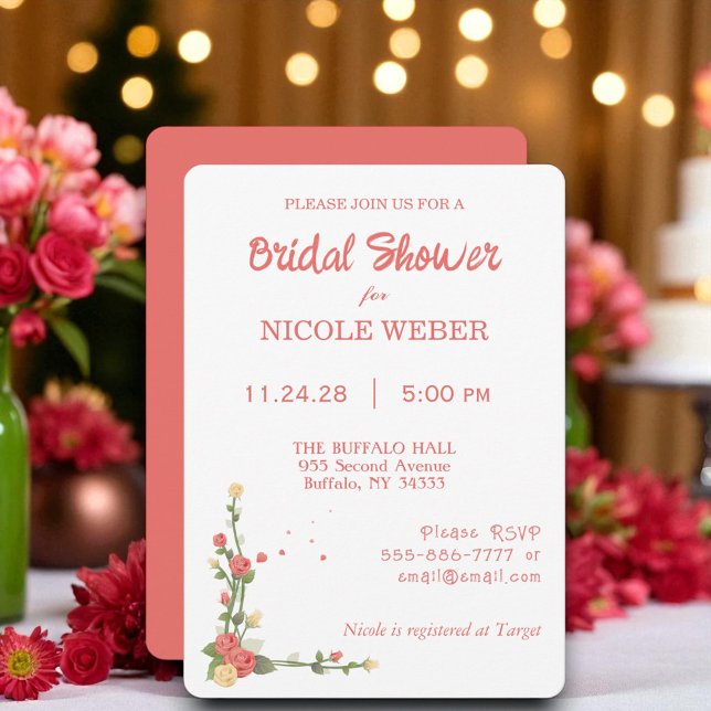 Convites Pink Floral Flower Bridal Shower Invitation (Criador carregado)