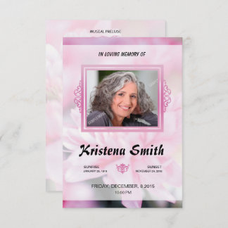 Convites Pink Floral Funeral Program Card Template