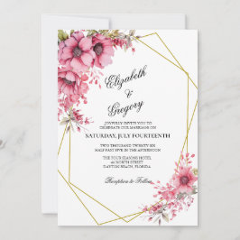 Convites Pink Floral Geometric Wedding Invitation