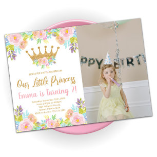 Convites Pink Floral Glitter Princess Birthday Com Foto