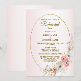 Convites Pink Floral Golden Peach Wedding Rehearsal Dinner