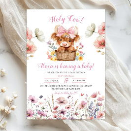 Convites Pink Floral Heifer Bull Baby Shower Invitation