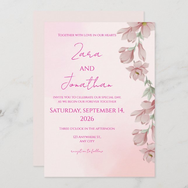 Convites Pink floral invitation (Frente/Verso)