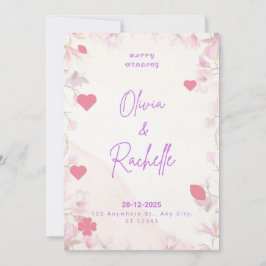 Convites Pink Floral Minimalist Happy Wedding Invitation Ca