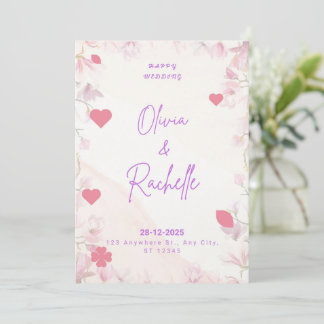 Convites Pink Floral Minimalist Happy Wedding Invitation Ca