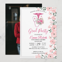 Convites Pink Floral Nurse Graduation Invitation | RN BSN G