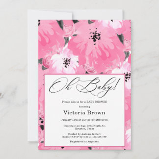 Convites Pink Floral Oh Baby Shower Invitation