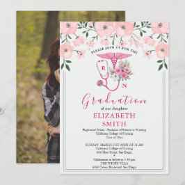 Convites Pink Floral RN Nursing Graduation Invitation | BSN