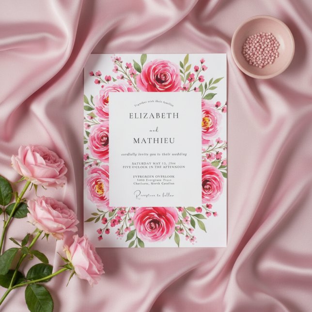Convites Pink Floral Romantic Flourish Wedding (Criador carregado)