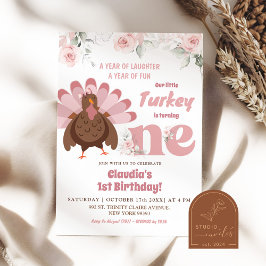 Convites Pink Floral Turkey First Birday Girl