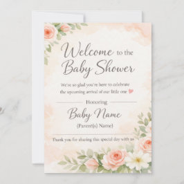 Convites Pink Floral Watercolor Baby Shower Welcome Sign –
