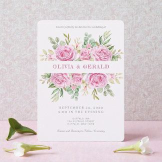 Convites Pink Floral Watercolor Wedding Invitation