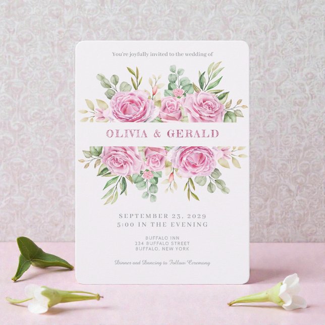 Convites Pink Floral Watercolor Wedding Invitation  (Criador carregado)