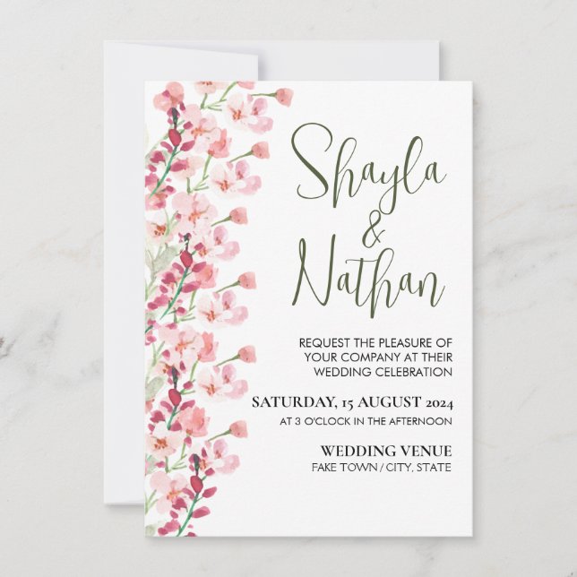 Convites Pink Floral Wedding & Birthday Invitation (Frente)