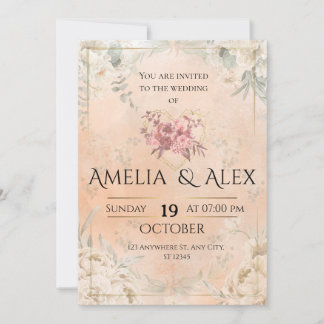 Convites Pink Floral Wedding Invitation | Elegant Customiza