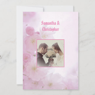 Convites Pink floral wedding photo invitation