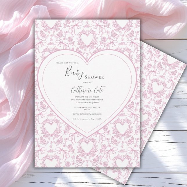 Convites Pink Floral Whimsical Heart Baby Shower  Invitatio (Criador carregado)