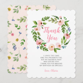 Convites Pink Floral Wreath Peony Aniversário Obrigado Cart