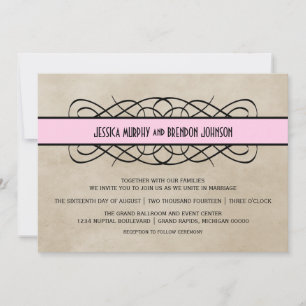 Convites Pink Flourish Border Wedding Invitation