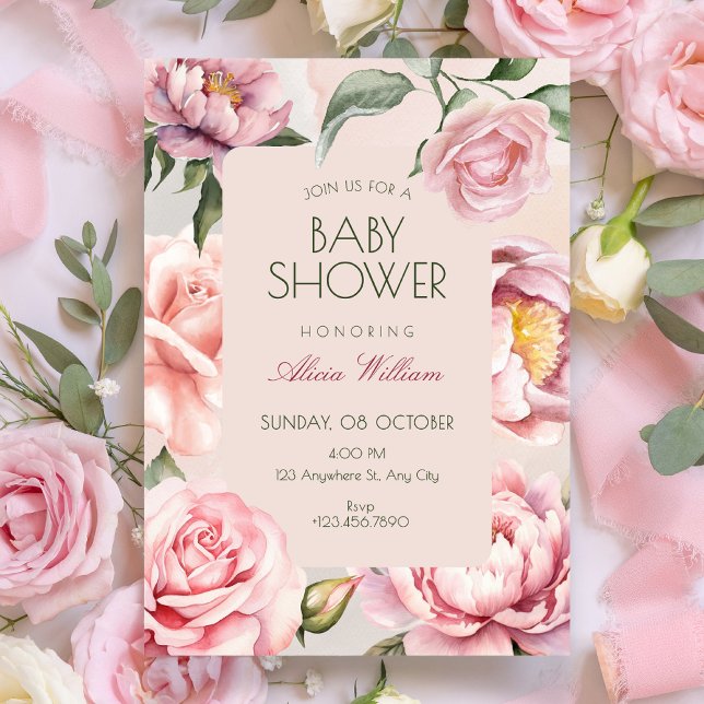 Convites Pink flower bloom baby shower (Criador carregado)