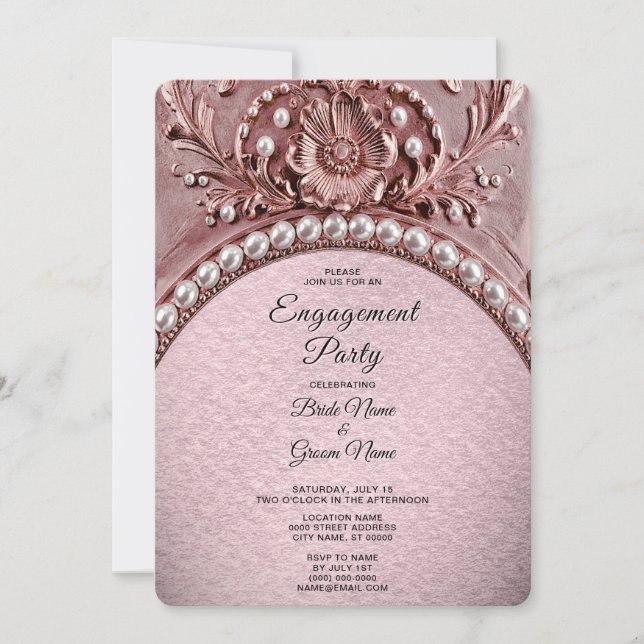 Convites Pink Flower Engagement Invitation (Frente)
