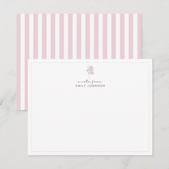 Convites Pink flower & Stripes a Note From Flat Note Card (Frente/Verso)