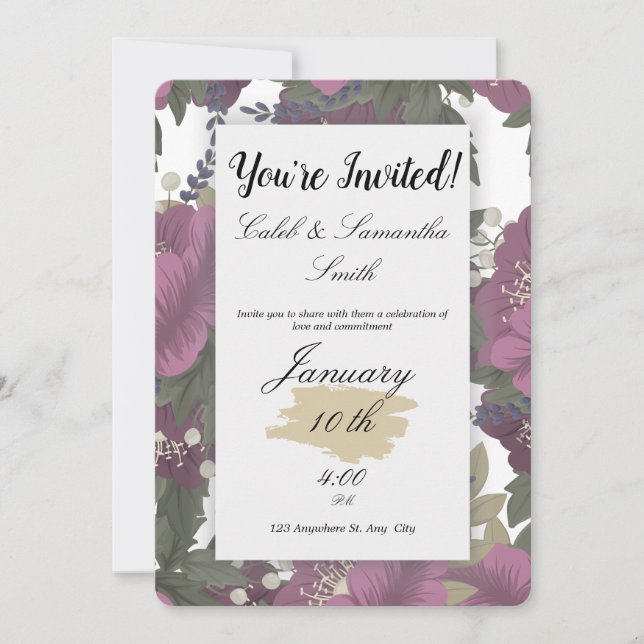 Convites Pink Flower Wedding Invitation (Frente)