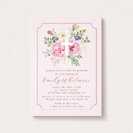 Convites Pink FLOWERS Baptism Invitation for Girl