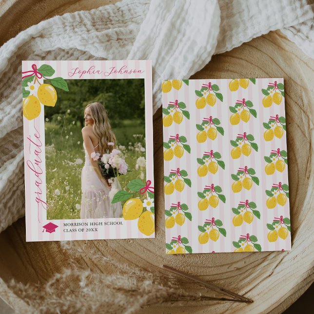 Convites Pink Freshly Lemon Citrus Graduation Announcement (Criador carregado)