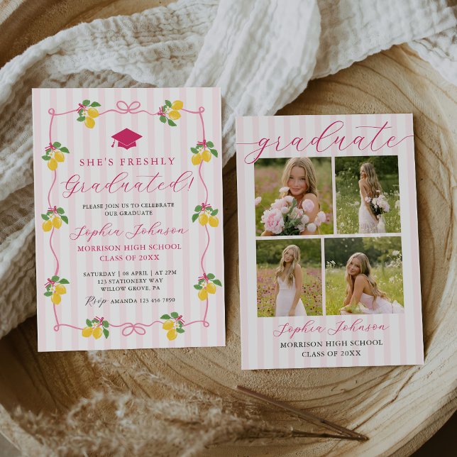 Convites Pink Freshly Lemon Citrus Graduation Party (Criador carregado)