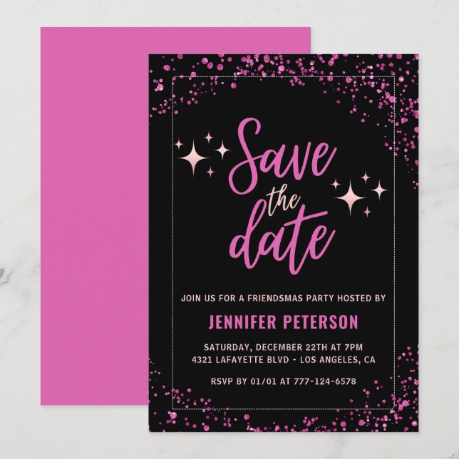 Convites Pink Friendsmas Salve a data Glam (Frente/Verso)