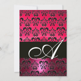 Convites PINK FUCHSIA BLACK MONOGRAM, branco brilhante