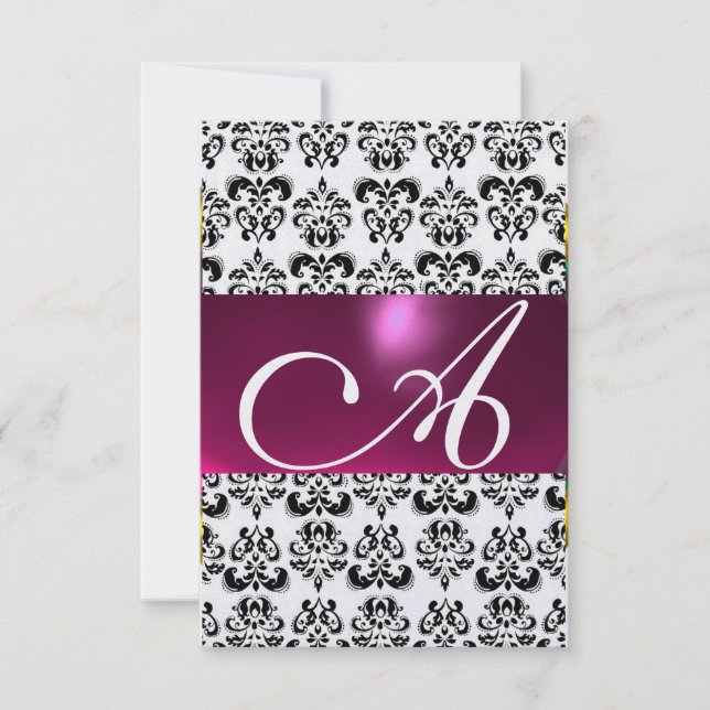 Convites PINK FUCHSIA DAMASK GEM MONOGRAM gelo roxo rsvp (Frente)