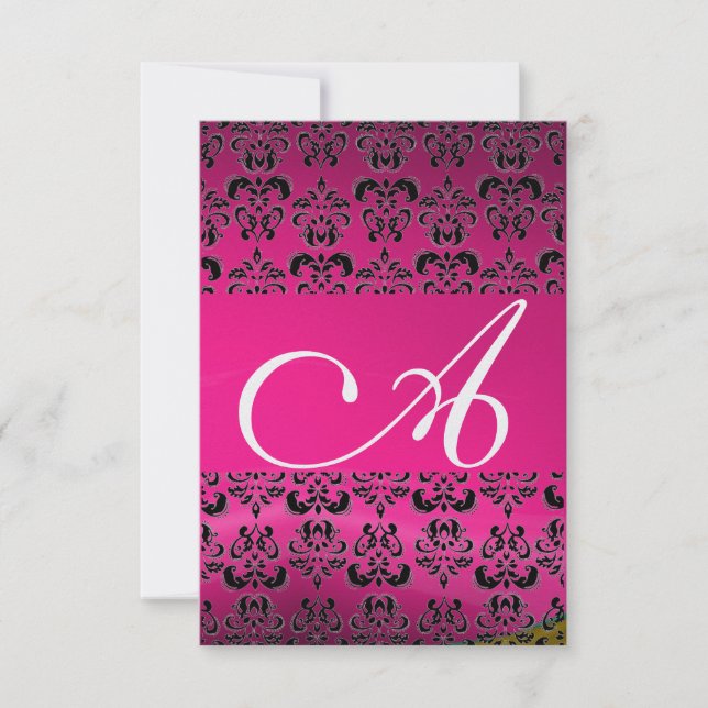 Convites PINK FUCHSIA DAMASK GEM MONOGRAM gelo roxo rsvp (Frente)