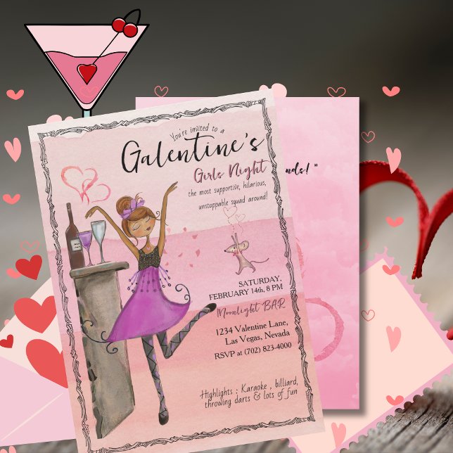Convites Pink Galentine's Day Girls Night Out Party  (Pink Galentine's Day Girls Night Out Party Invitation)