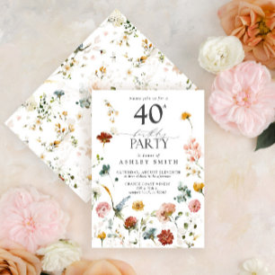 Convites Pink Garden Floral Calligraphy 40th Birthday